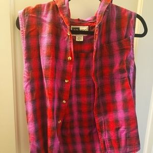 AD-HOC Pink Plaid Hooded Sleeveless Vest. Size S.